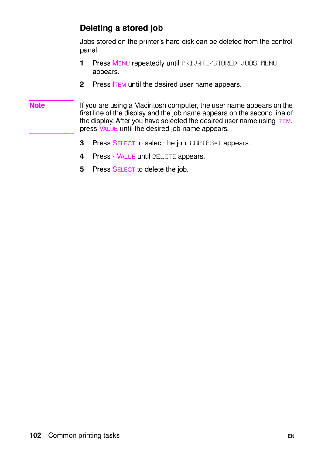 HP 4550 manual Deleting a stored job 