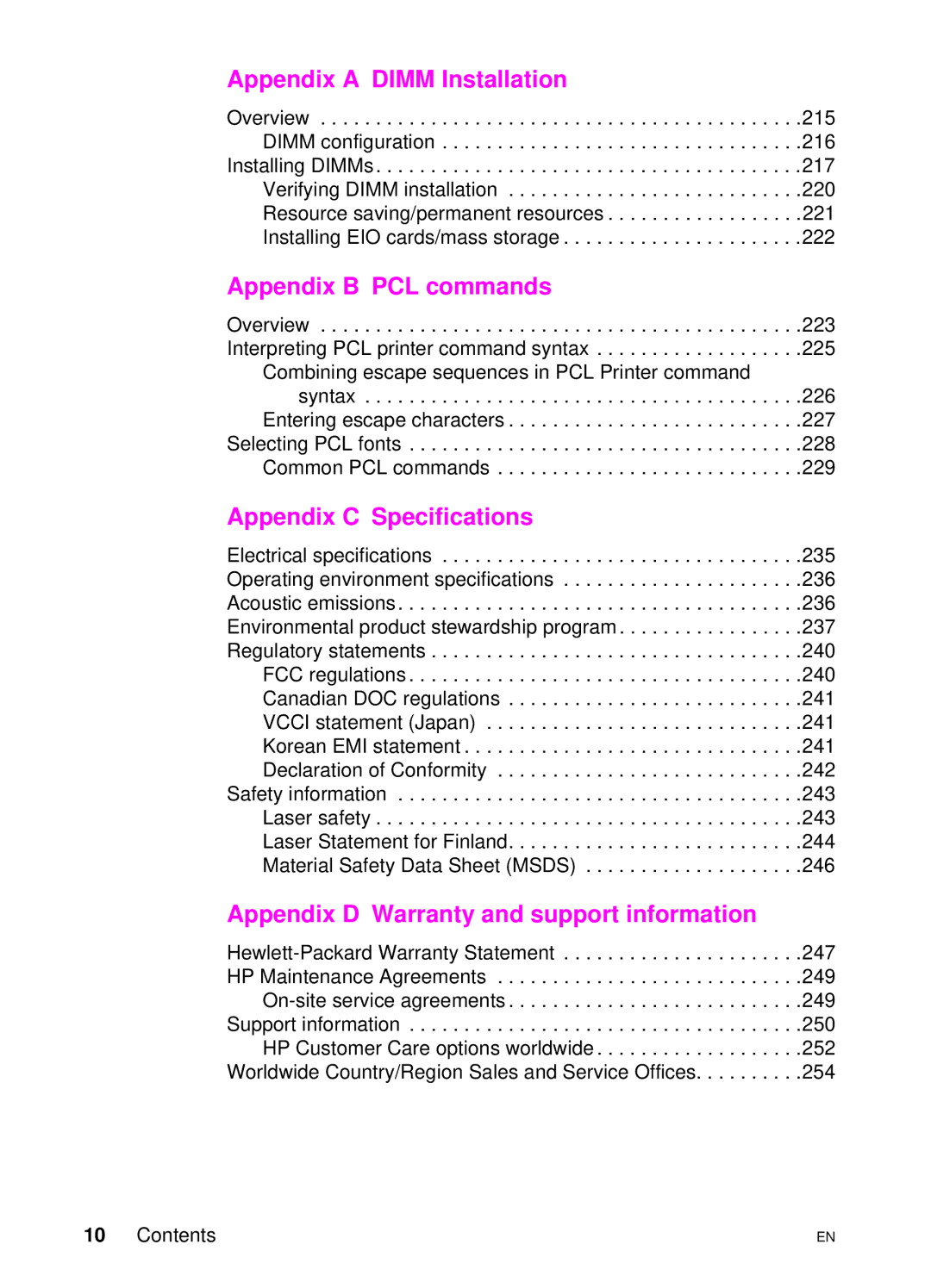 HP 4550 manual Appendix a Dimm Installation 