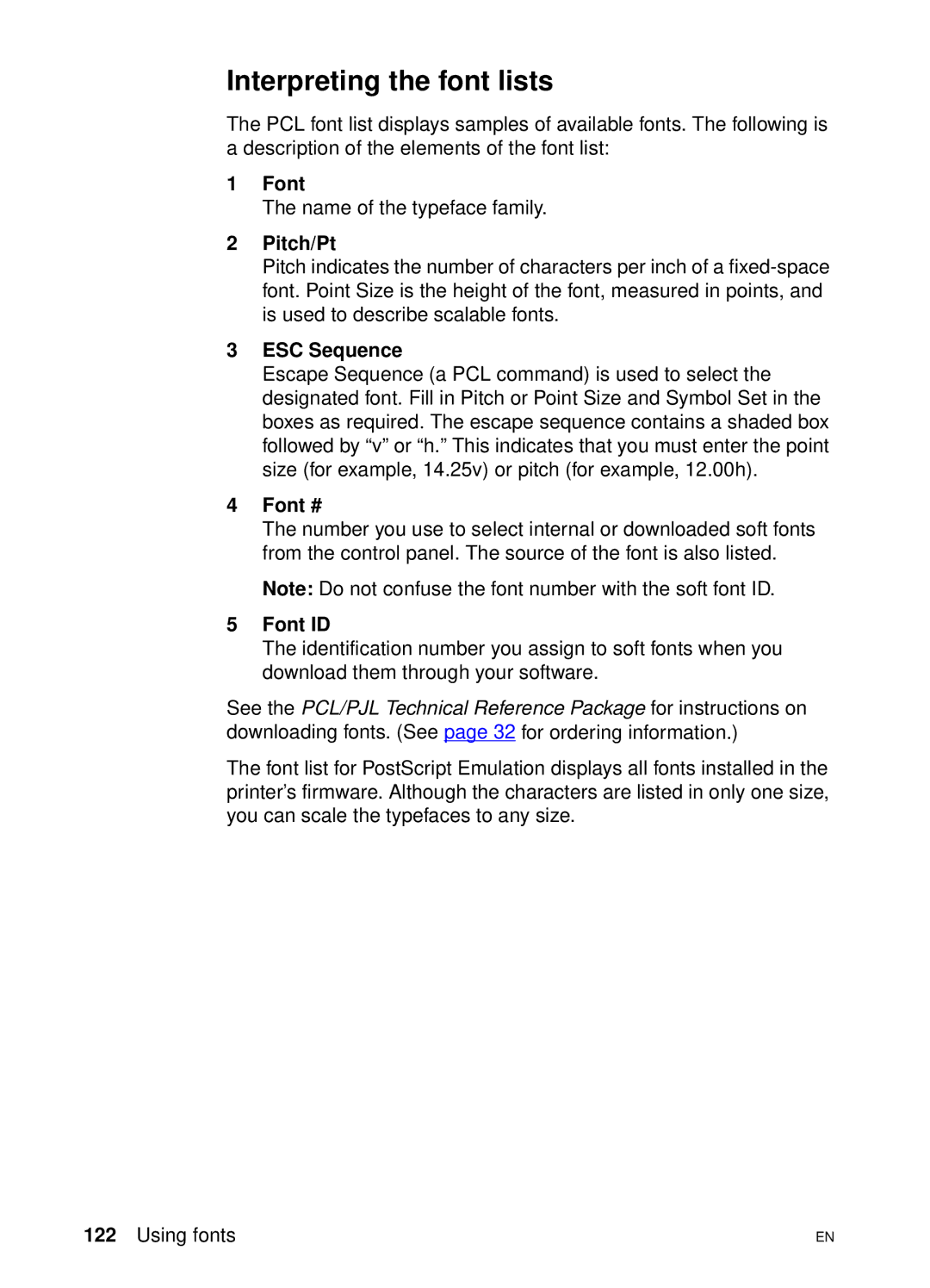 HP 4550 manual Interpreting the font lists 