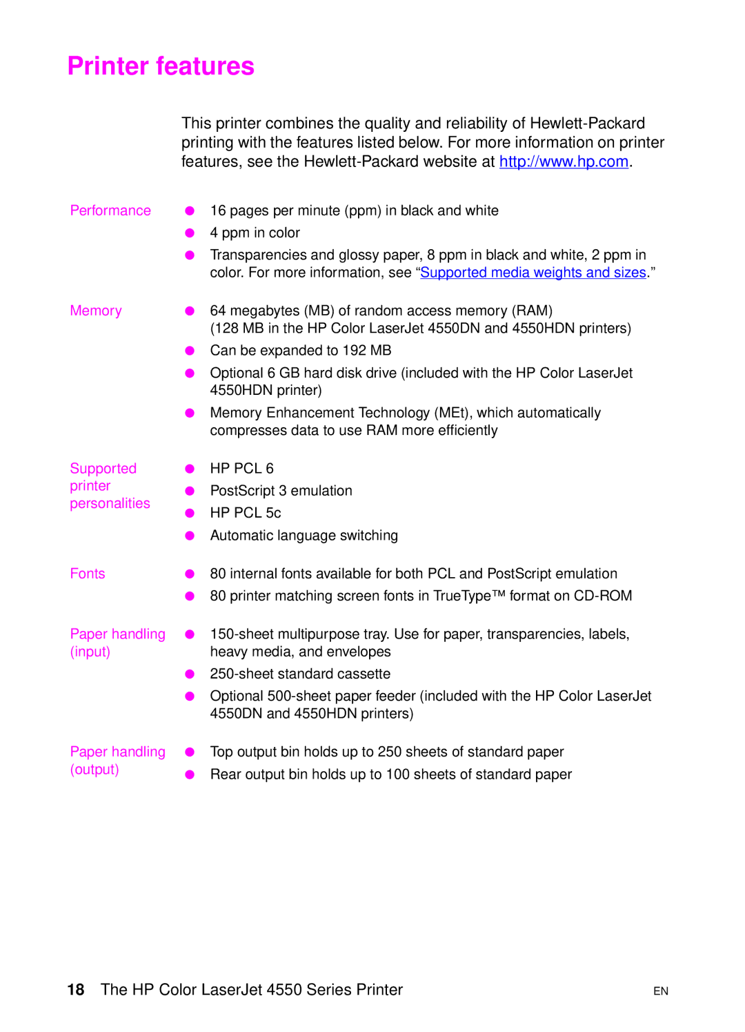 HP 4550 manual Printer features, Performance 