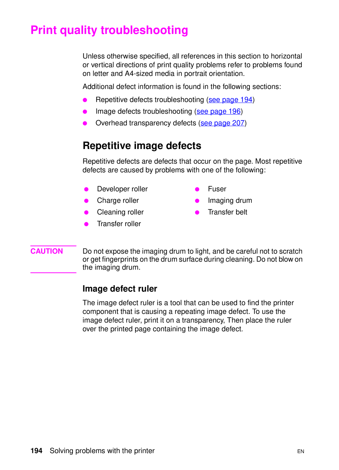 HP 4550 manual Print quality troubleshooting, Repetitive image defects, Image defect ruler 