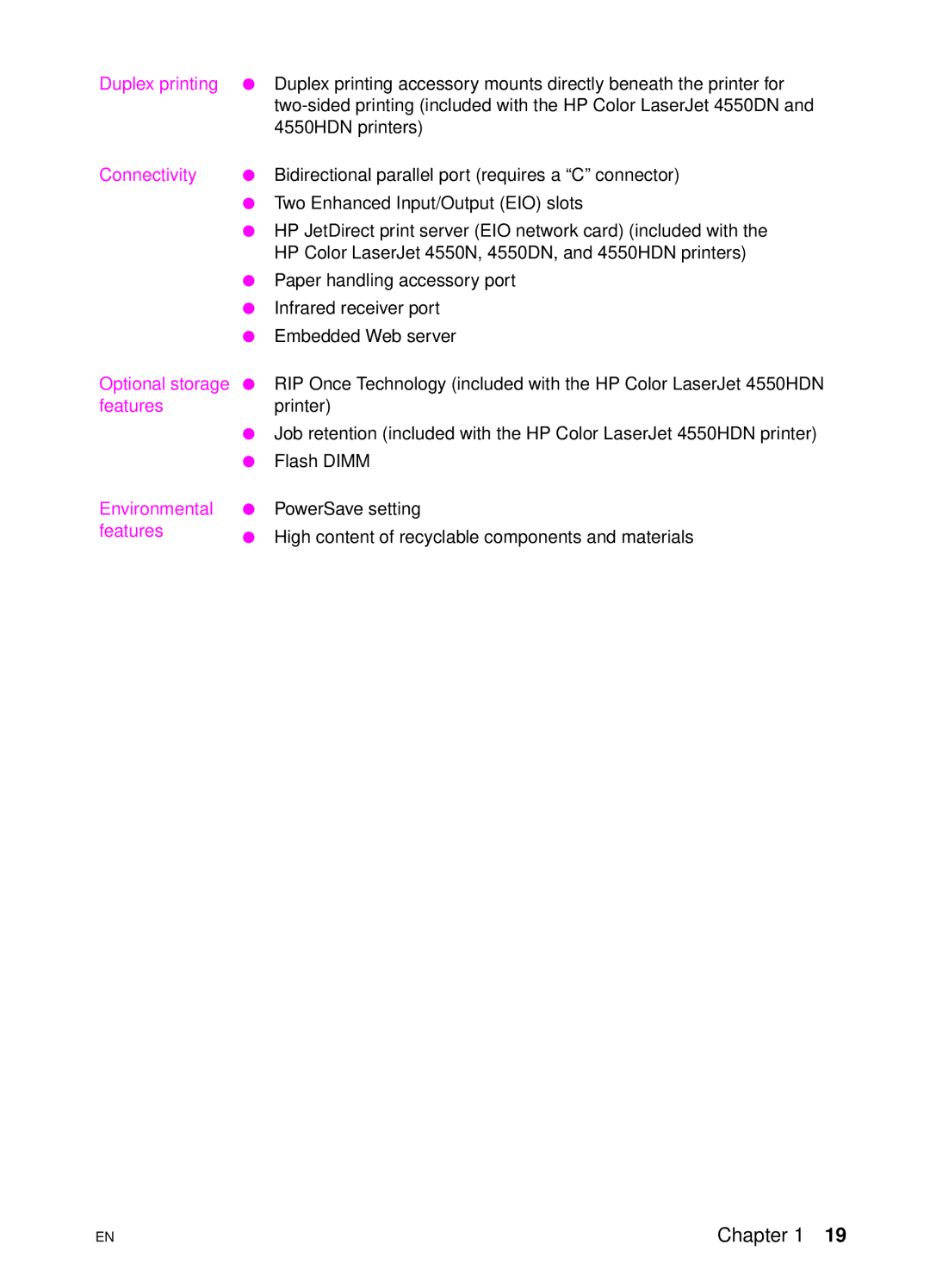 HP 4550 manual Optional storage 