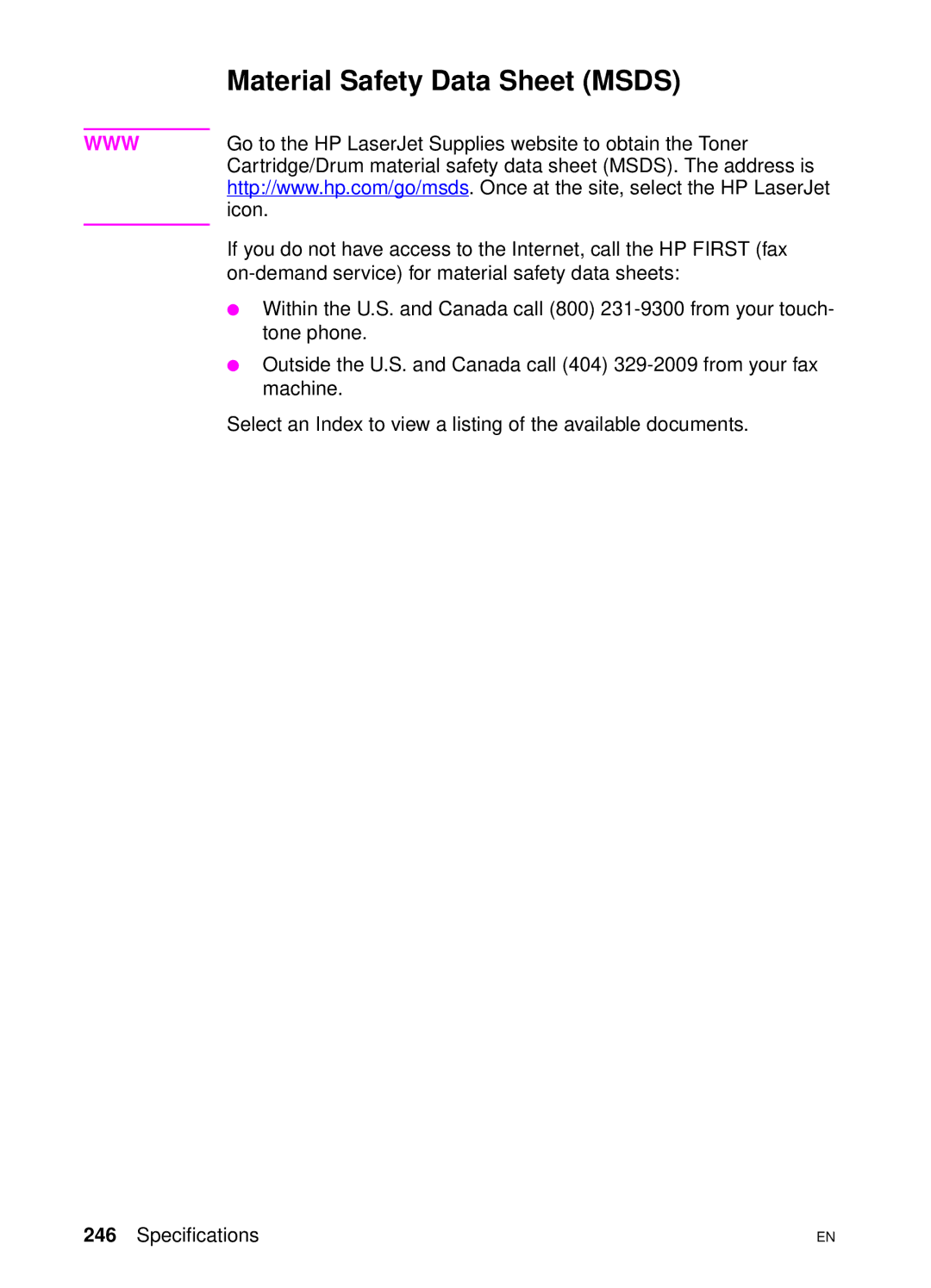 HP 4550 manual Material Safety Data Sheet Msds 