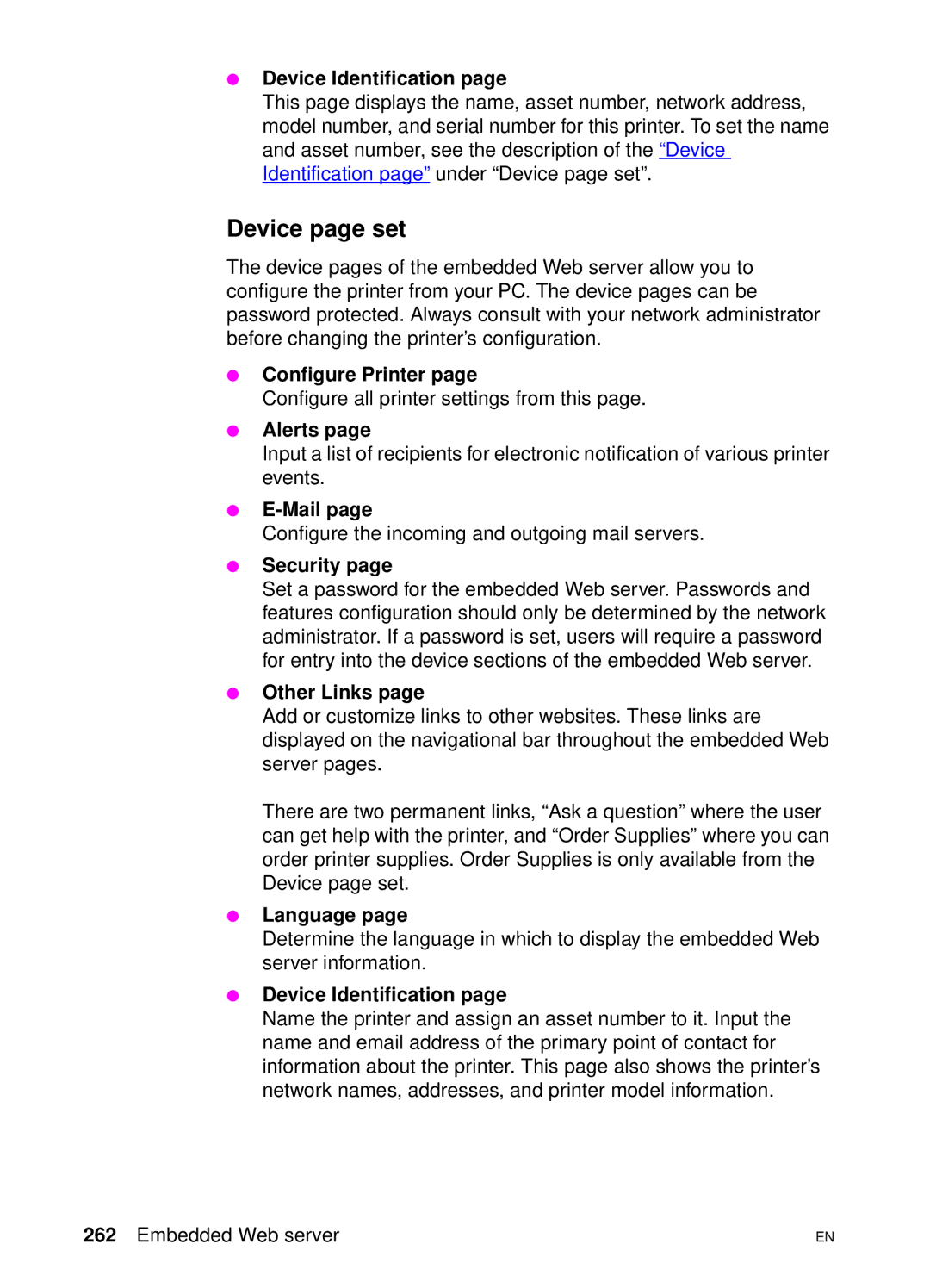 HP 4550 manual Device page set 