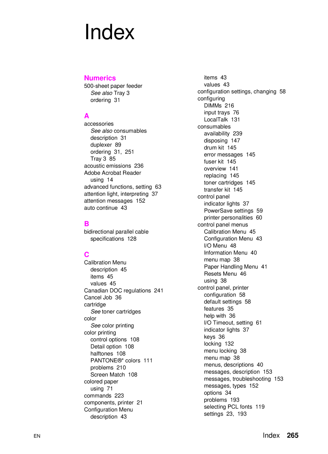 HP 4550 manual Index 