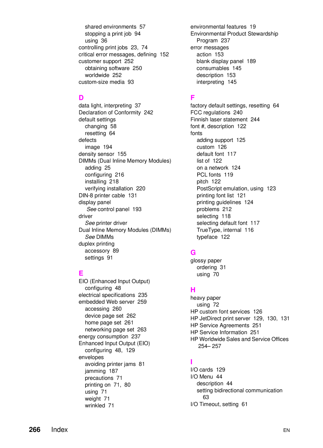 HP 4550 manual Index 