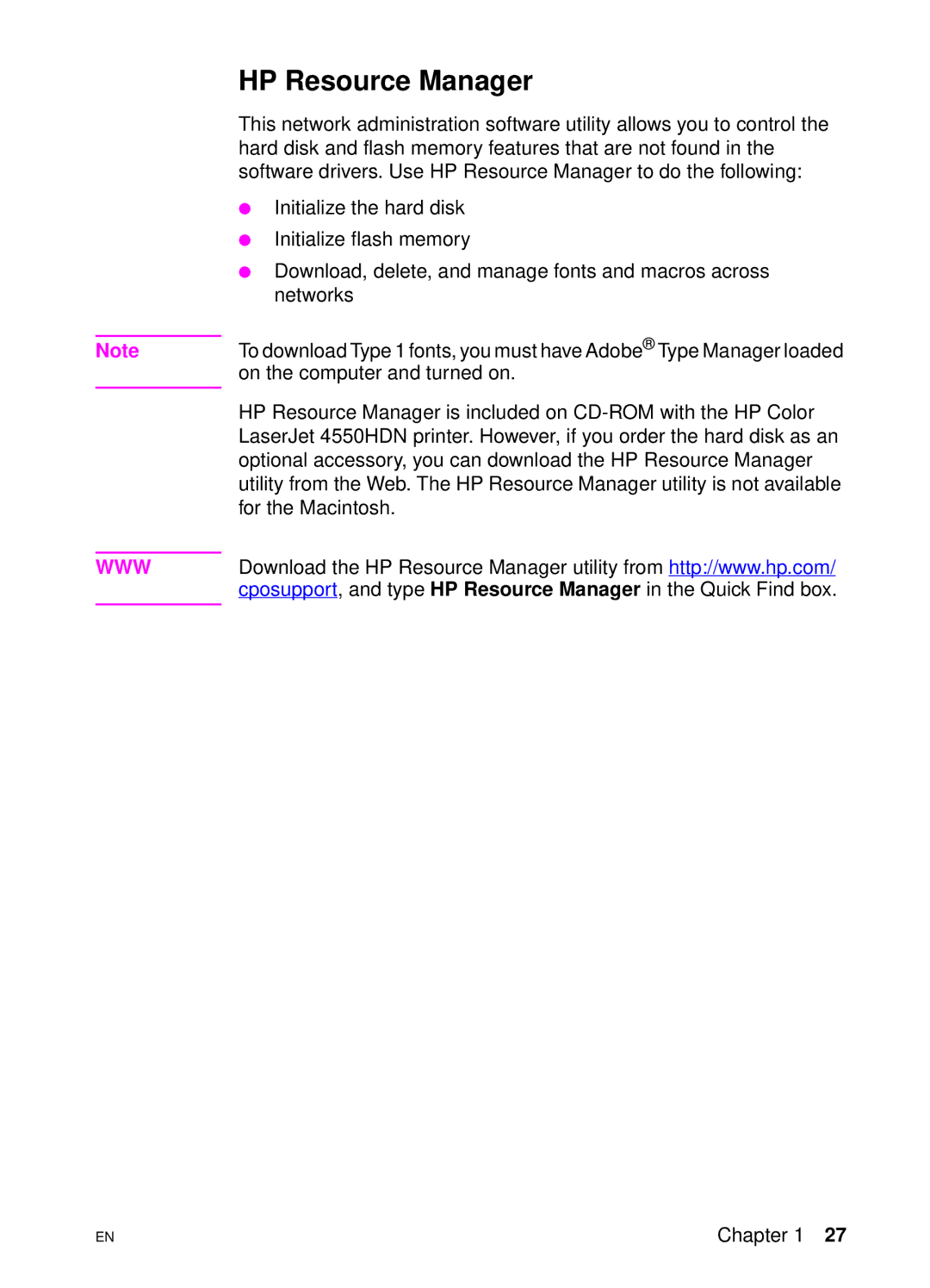 HP 4550 manual HP Resource Manager 