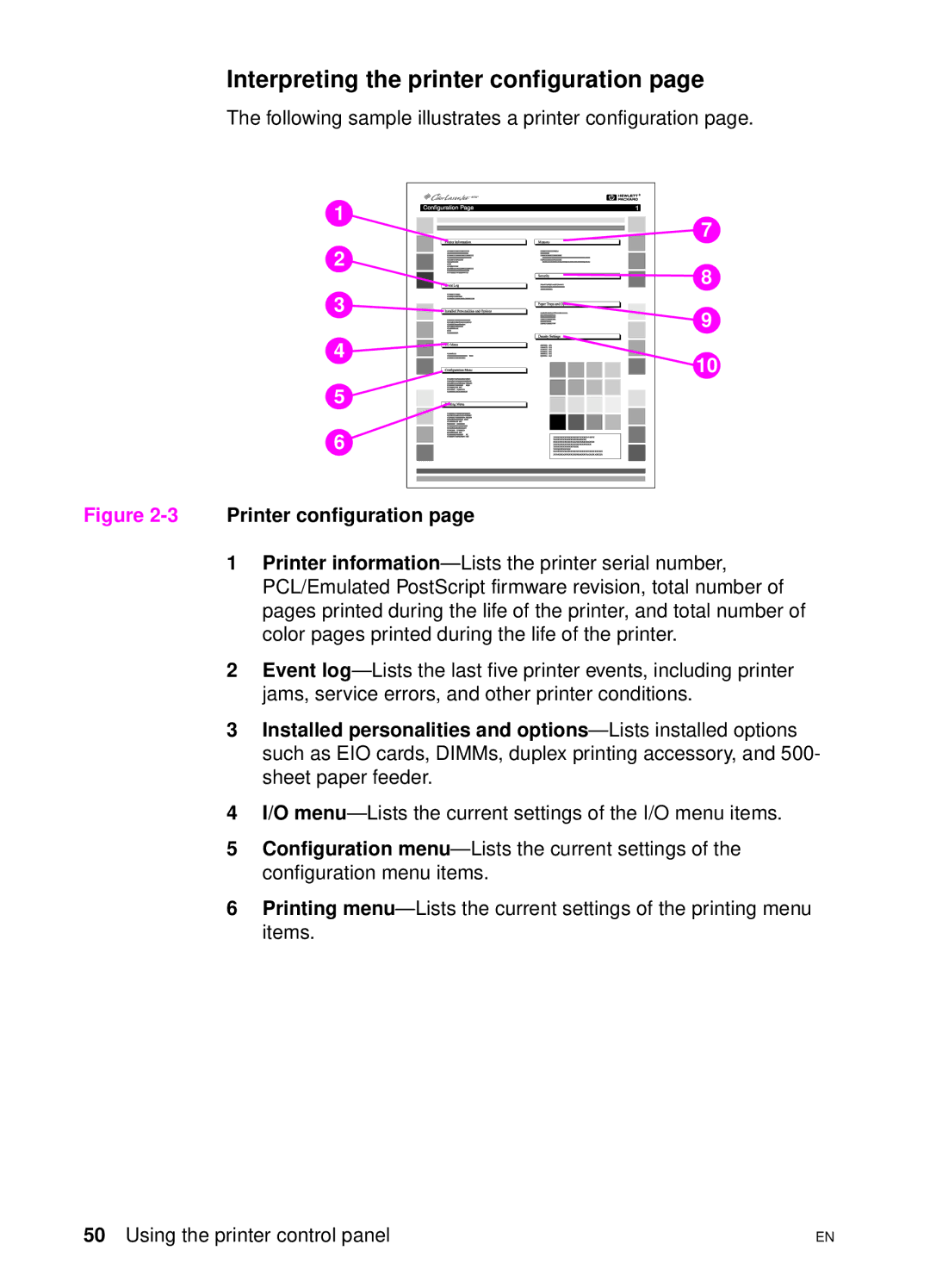 HP 4550 manual Interpreting the printer configuration, 3Printer configuration 