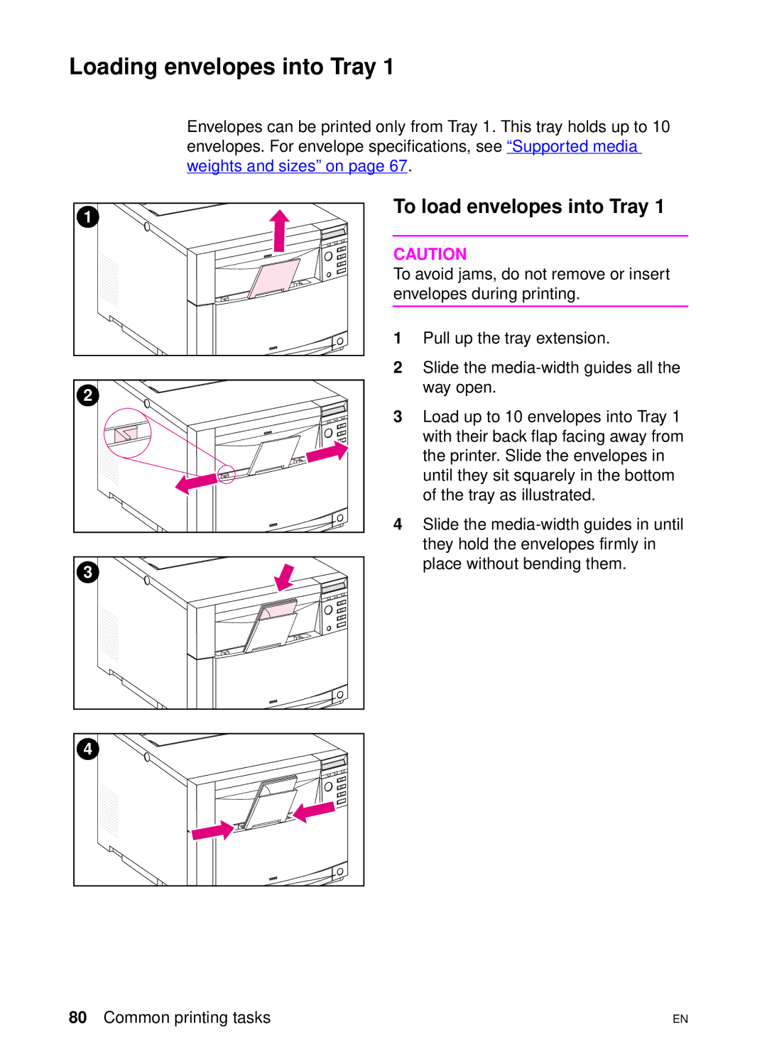 HP 4550 manual Loading envelopes into Tray, To load envelopes into Tray 