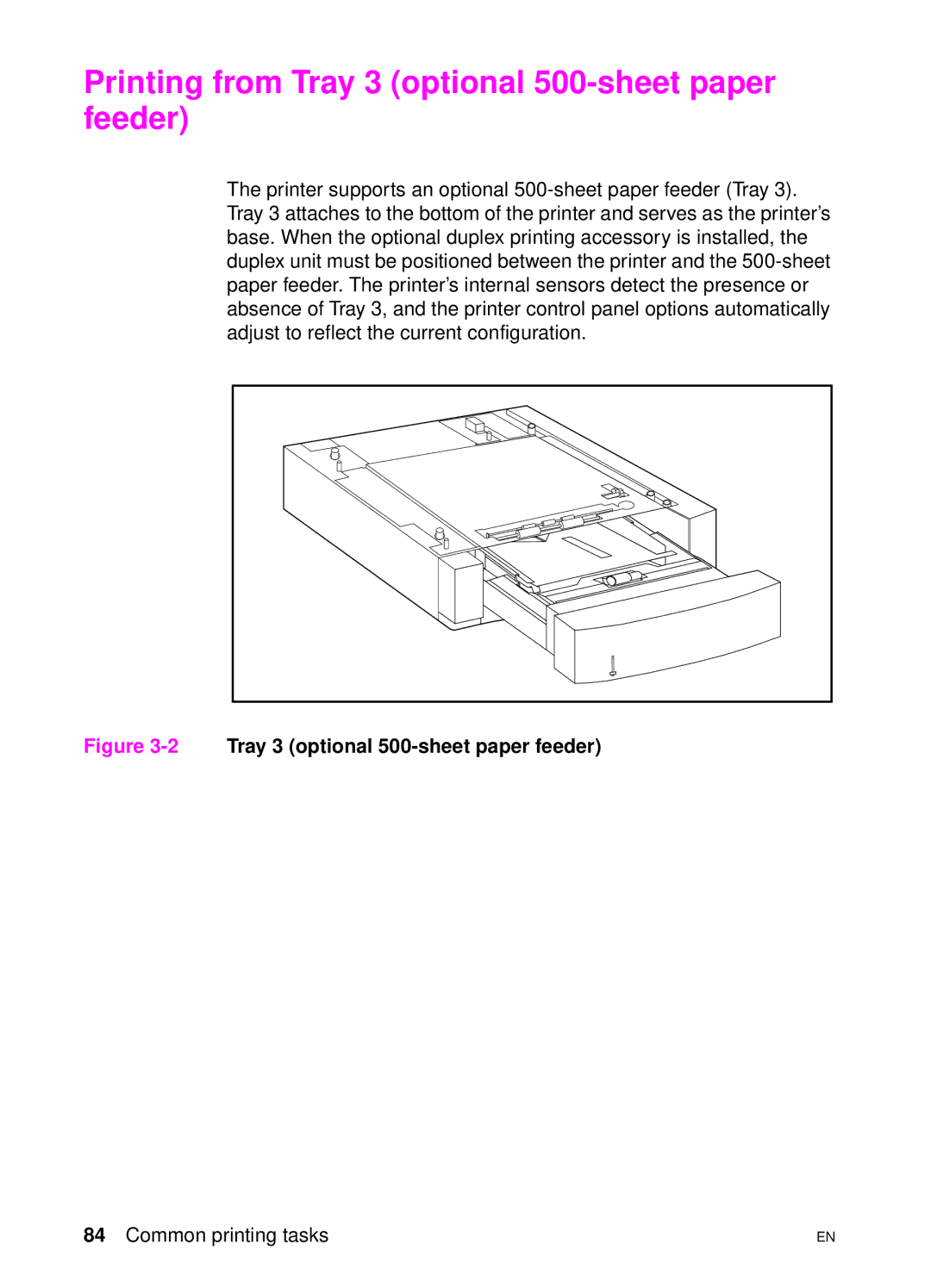 HP 4550 manual Printing from Tray 3 optional 500-sheet paper feeder, 2Tray 3 optional 500-sheet paper feeder 