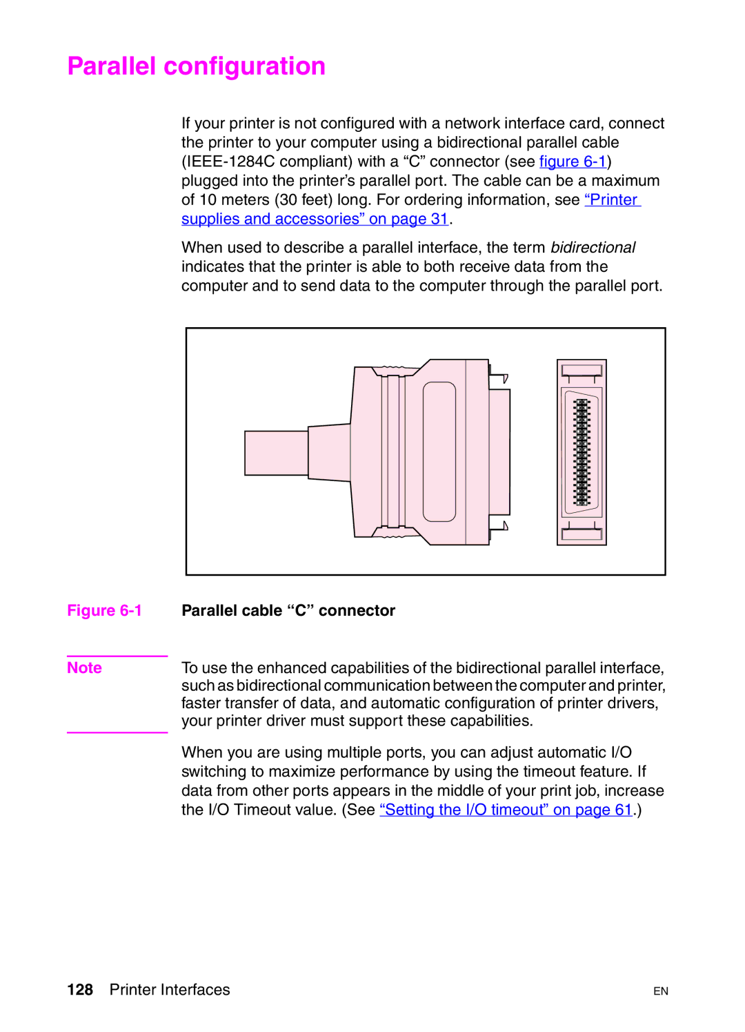 HP 4550HDN, 4550DN, 4550N manual Parallel configuration, Parallel cable C connector 