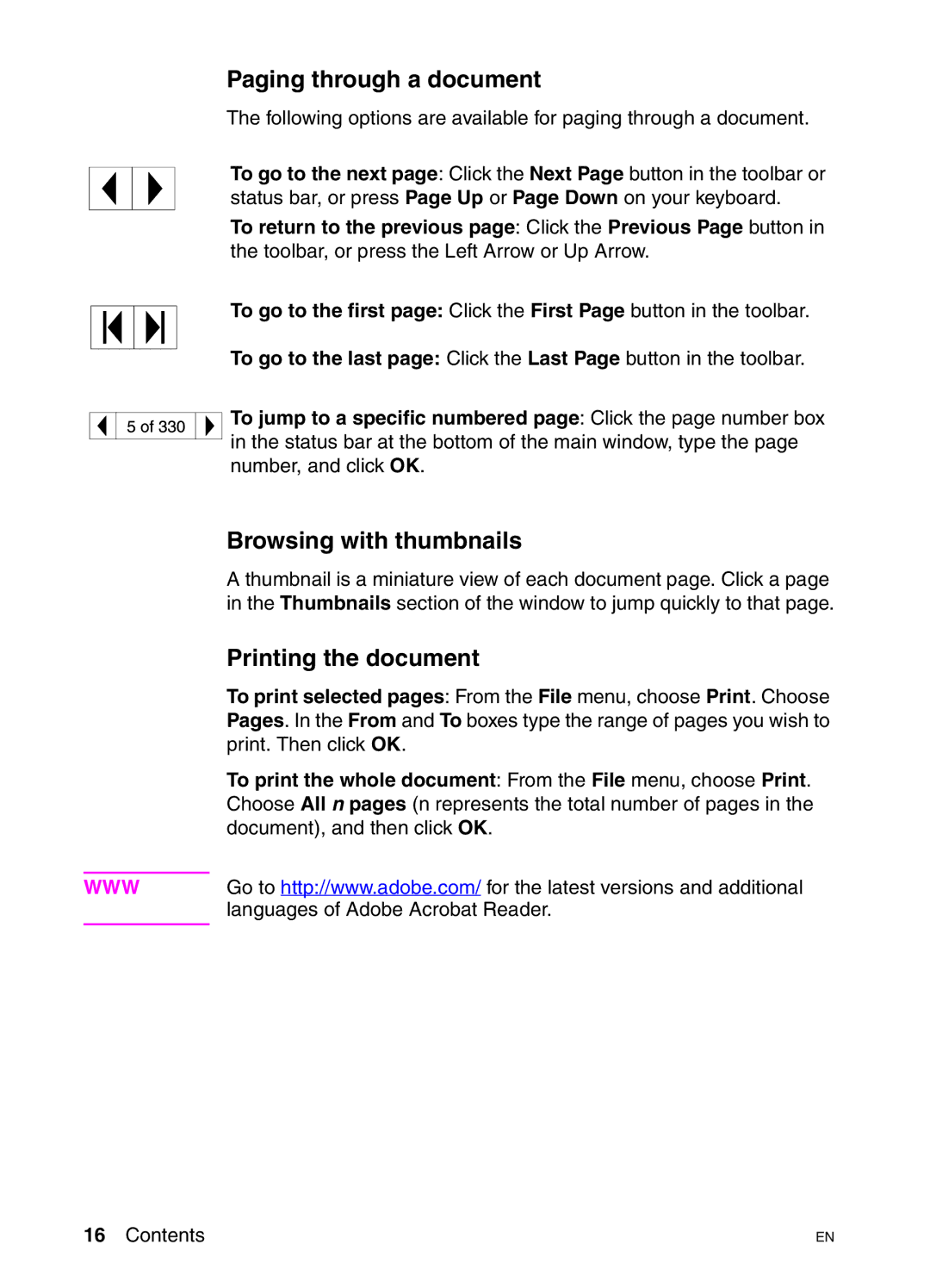 HP 4550N, 4550DN, 4550HDN manual Paging through a document, Browsing with thumbnails, Printing the document 