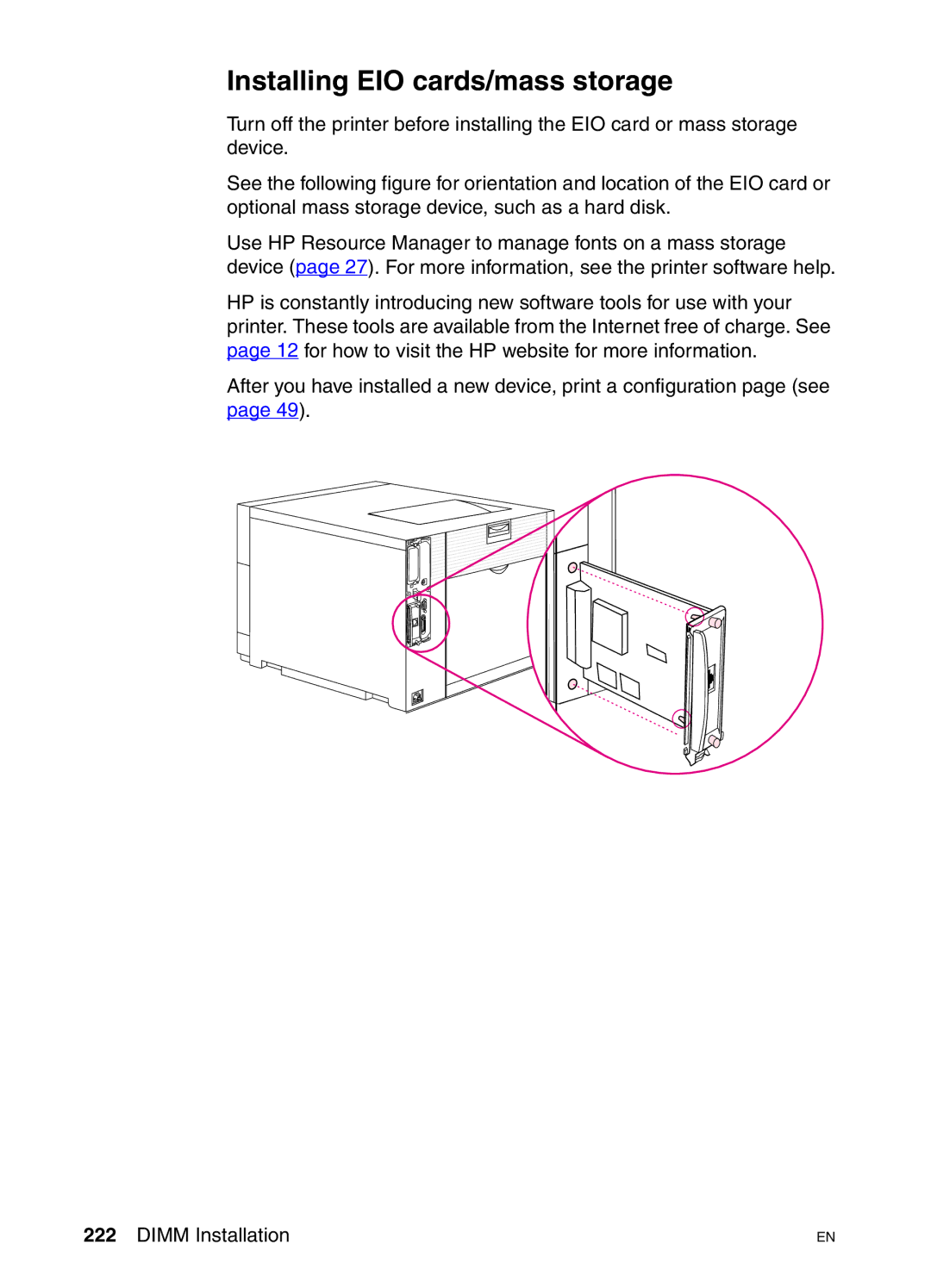 HP 4550DN, 4550N, 4550HDN manual Installing EIO cards/mass storage 