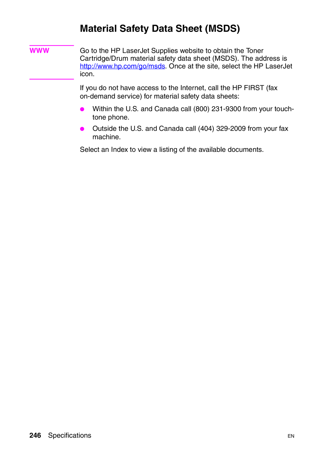 HP 4550DN, 4550N, 4550HDN manual Material Safety Data Sheet Msds 