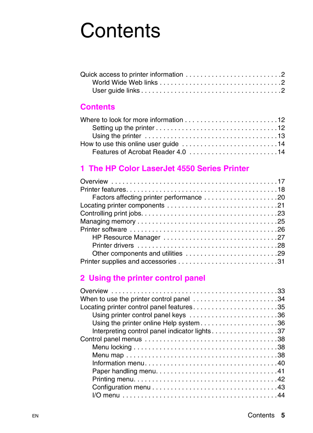 HP 4550HDN, 4550DN, 4550N manual Contents 