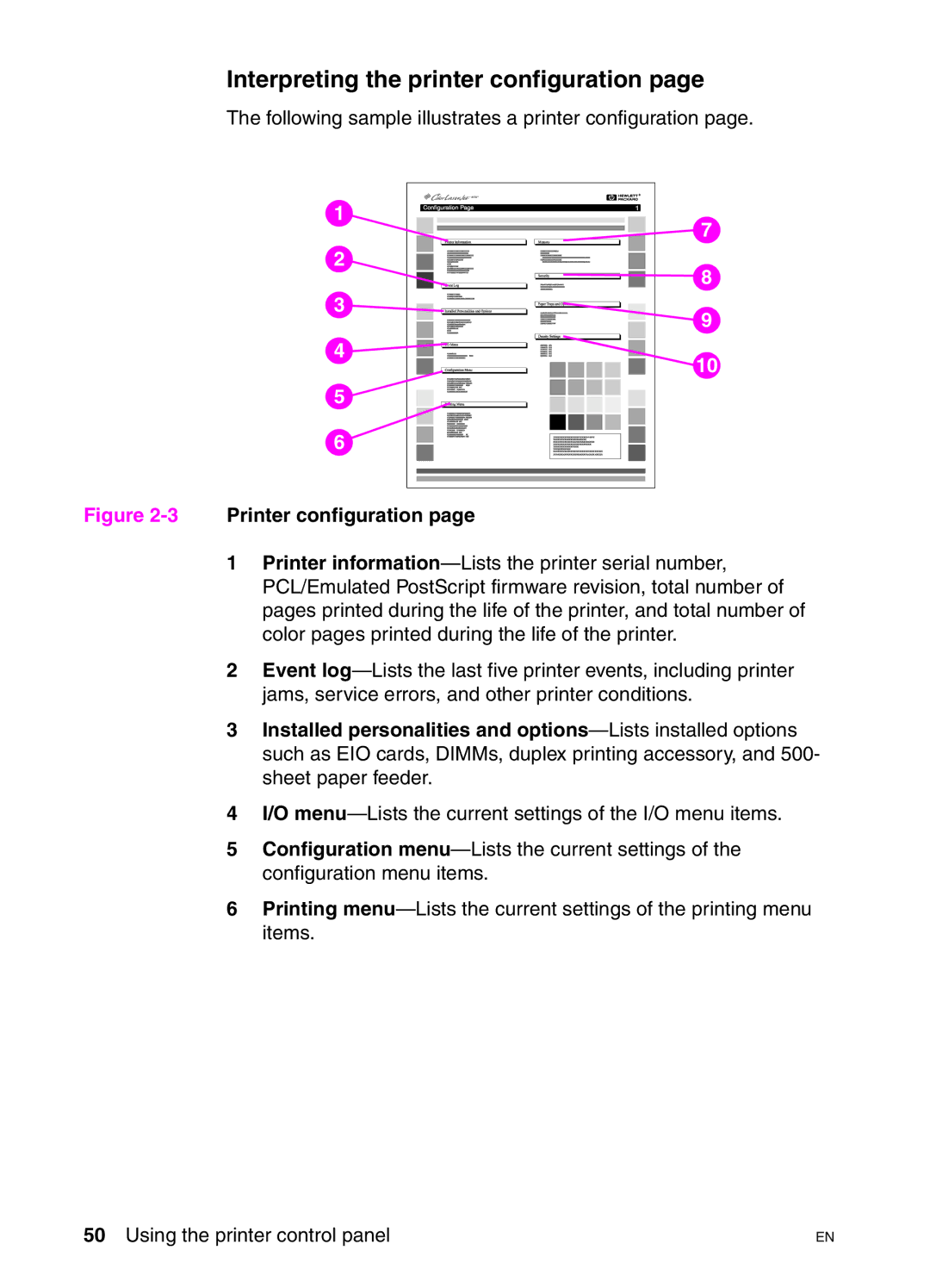 HP 4550HDN, 4550DN, 4550N manual Interpreting the printer configuration, 3Printer configuration 