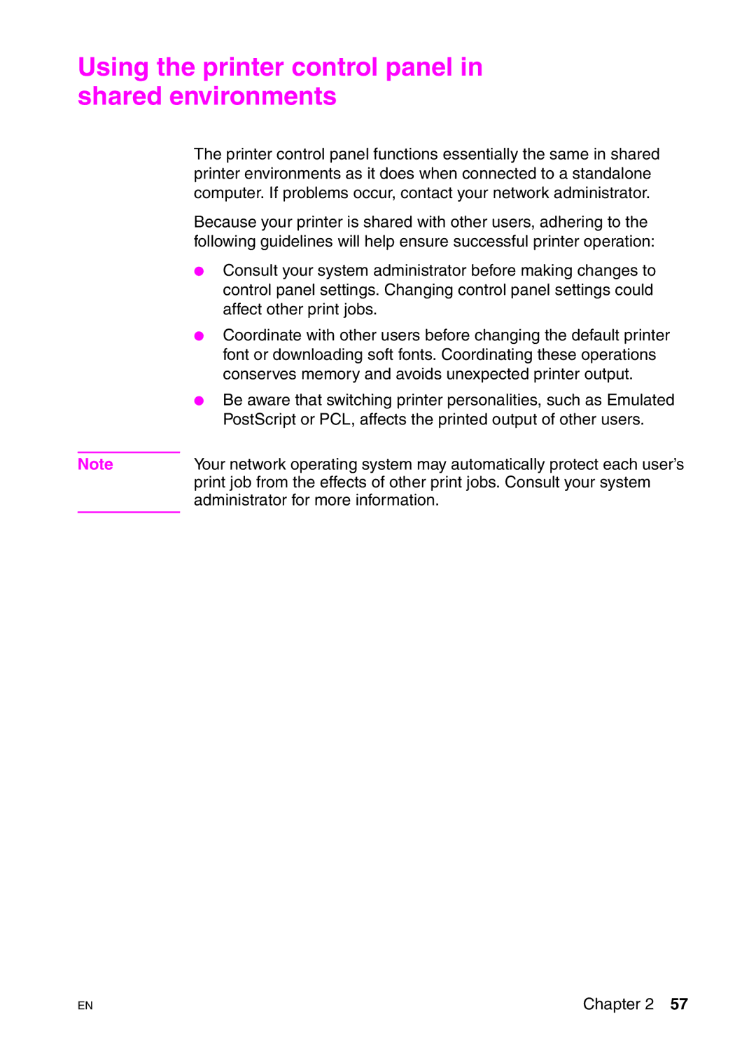 HP 4550DN, 4550N, 4550HDN manual Using the printer control panel in shared environments 