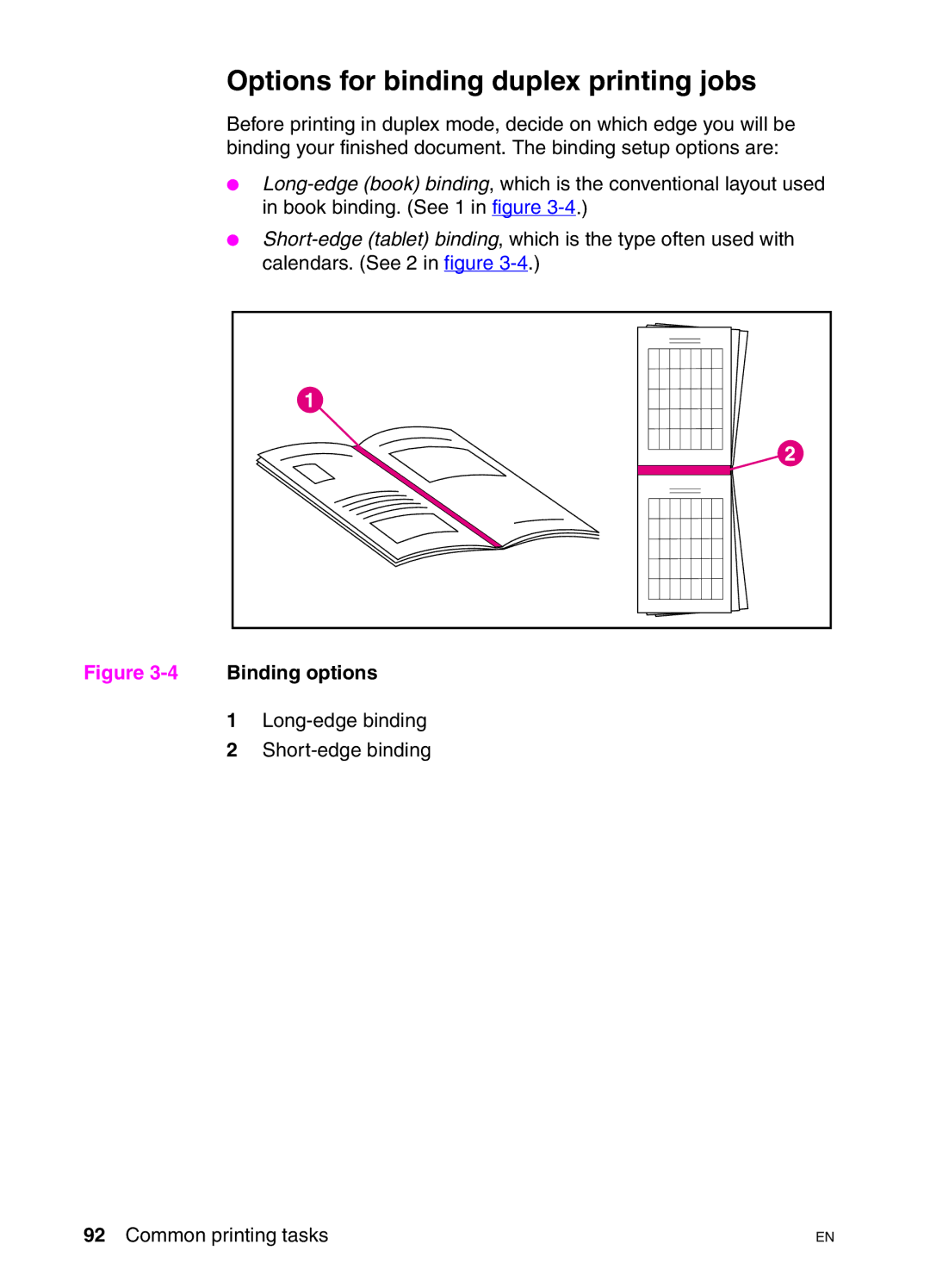 HP 4550HDN, 4550DN, 4550N manual Options for binding duplex printing jobs, 4Binding options 