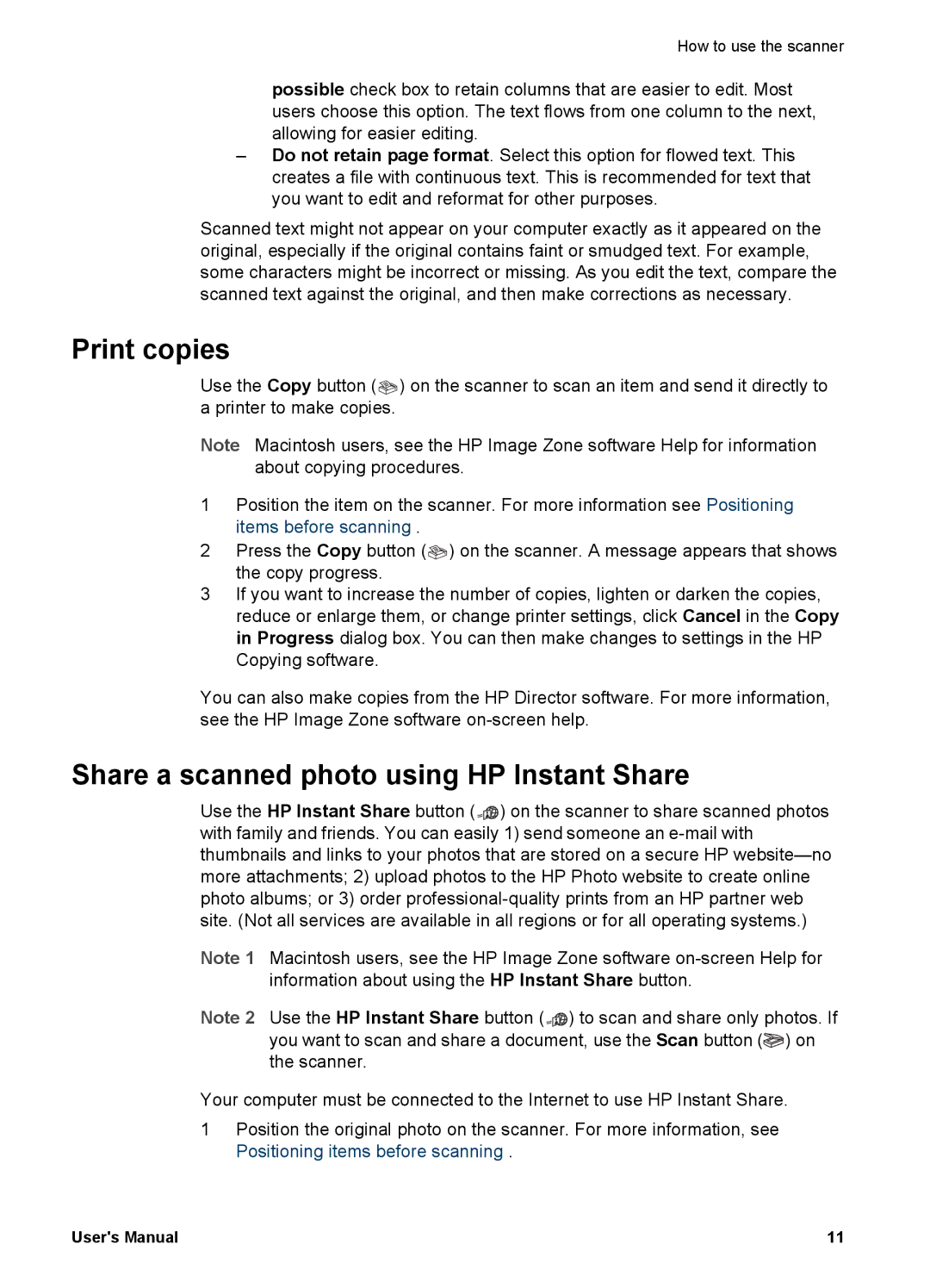 HP 4600 manual Print copies, Share a scanned photo using HP Instant Share 