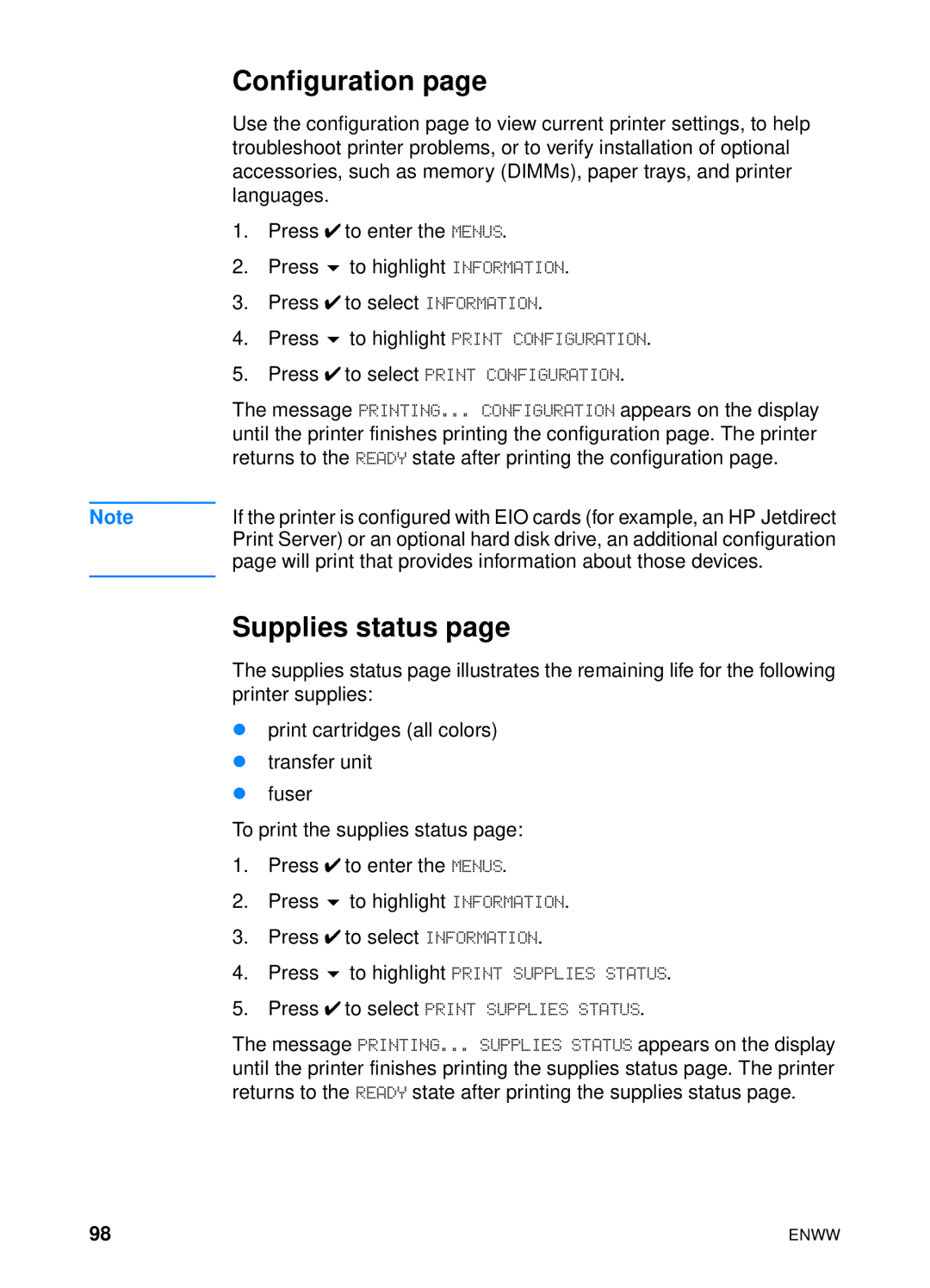 HP 4600hdn 4600n manual Configuration, Supplies status 