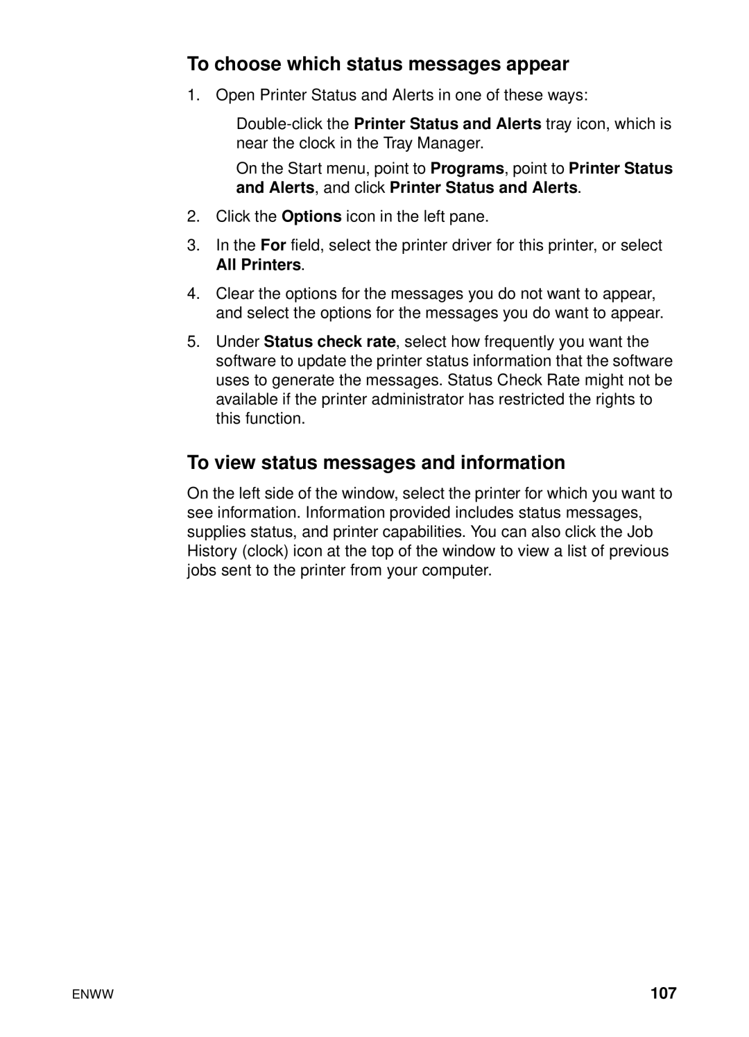 HP 4600hdn 4600n manual To choose which status messages appear, To view status messages and information, 107 