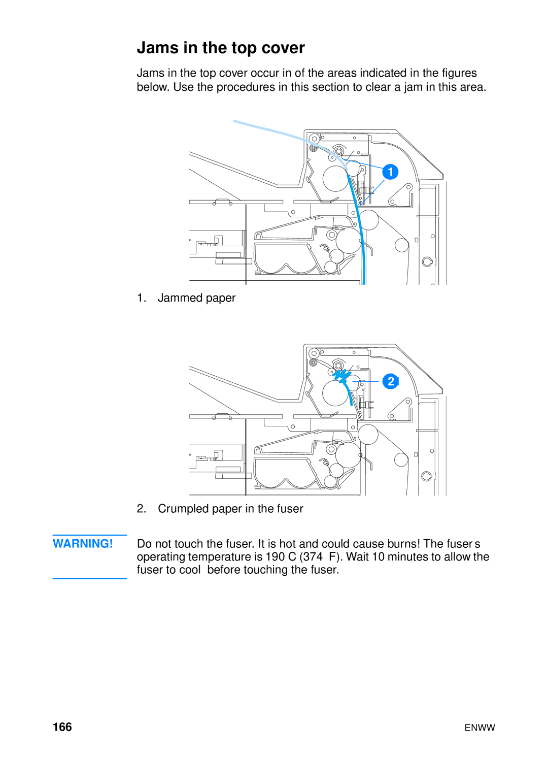 HP 4600hdn 4600n manual Jams in the top cover, 166 