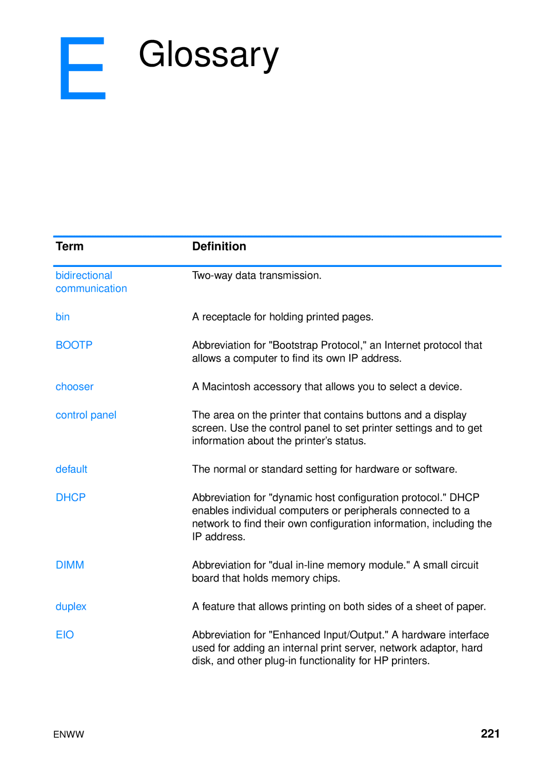 HP 4600hdn 4600n manual Term Definition, 221 