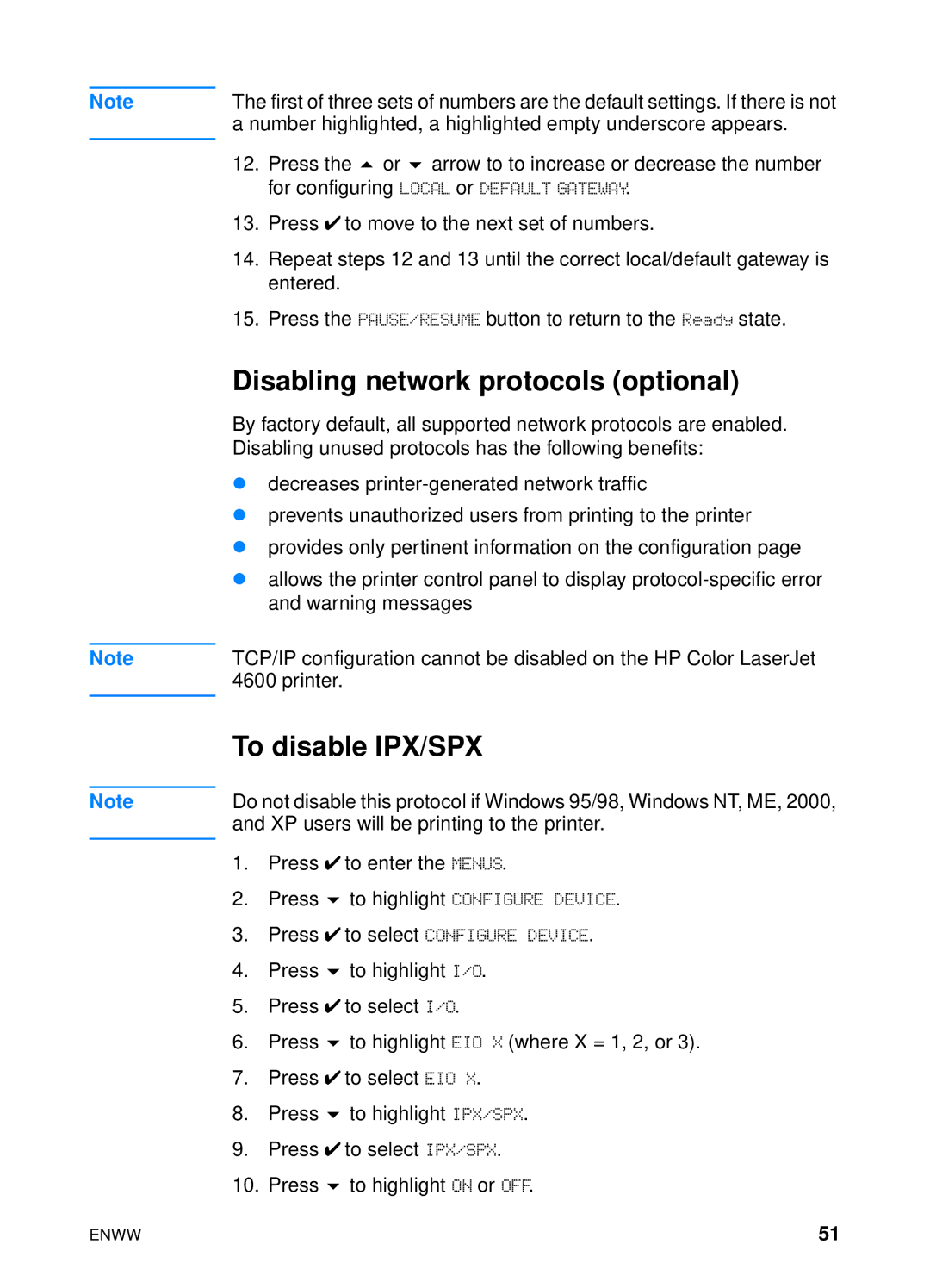 HP 4600hdn 4600n manual Disabling network protocols optional, To disable IPX/SPX 