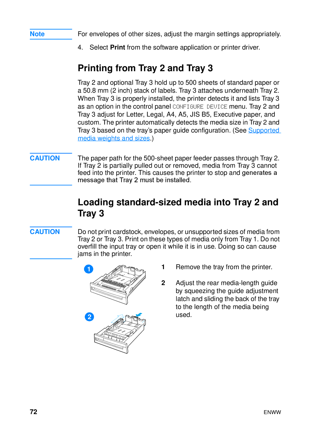 HP 4600hdn 4600n manual Printing from Tray 2 and Tray, Loading standard-sized media into Tray 2 and Tray 