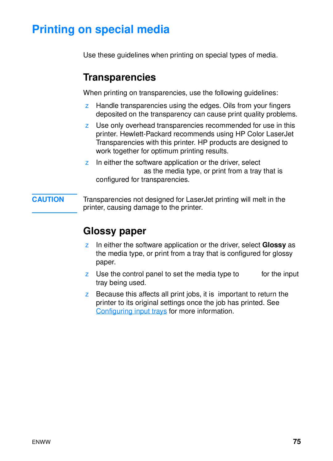HP 4600hdn 4600n manual Printing on special media, Transparencies, Glossy paper 