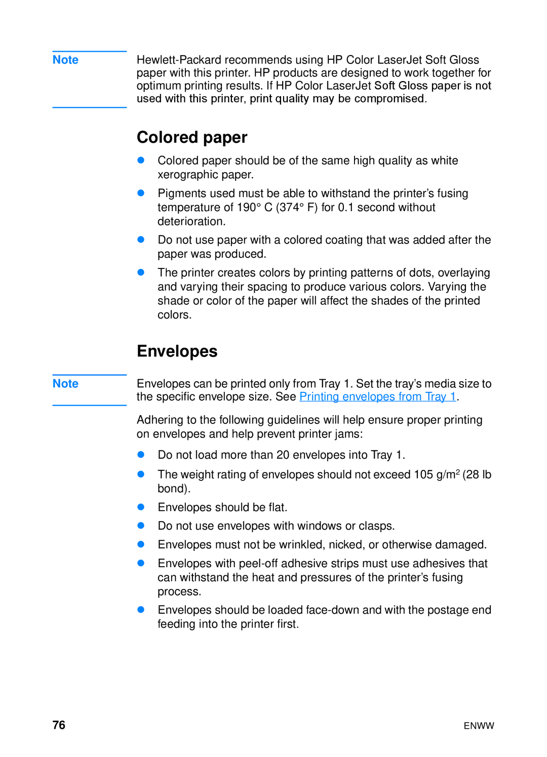 HP 4600hdn 4600n manual Colored paper, Envelopes 