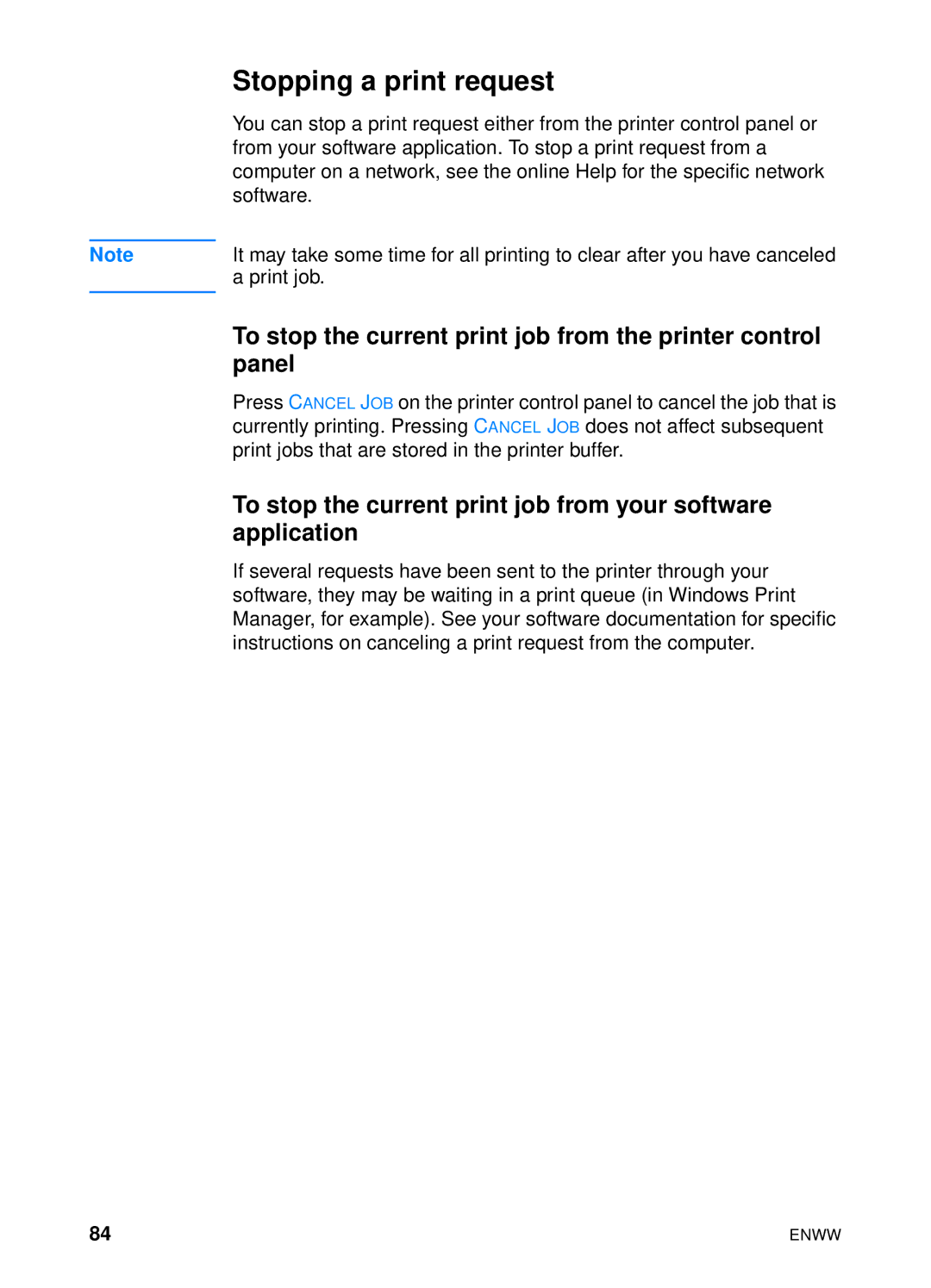 HP 4600hdn 4600n manual Stopping a print request, To stop the current print job from the printer control panel 