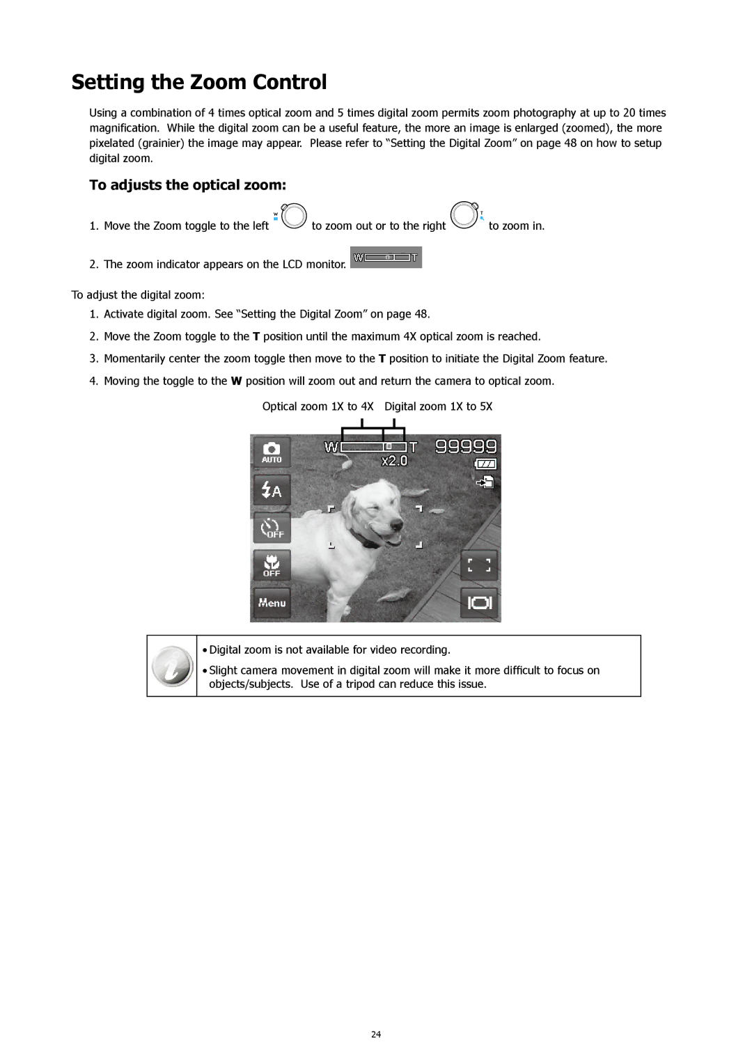 HP 460t manual Setting the Zoom Control, To adjusts the optical zoom 