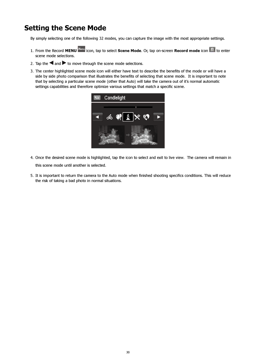 HP 460t manual Setting the Scene Mode 