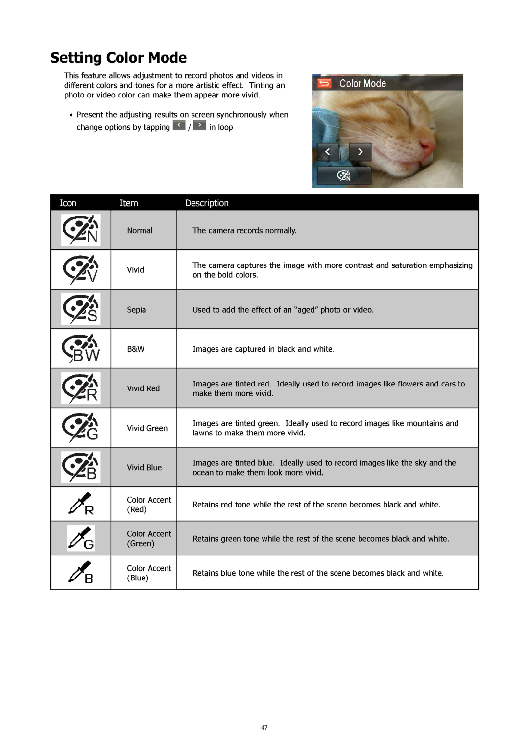 HP 460t manual Setting Color Mode 