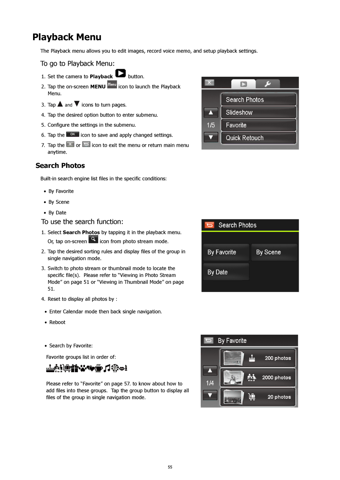 HP 460t manual To go to Playback Menu, Search Photos, To use the search function 