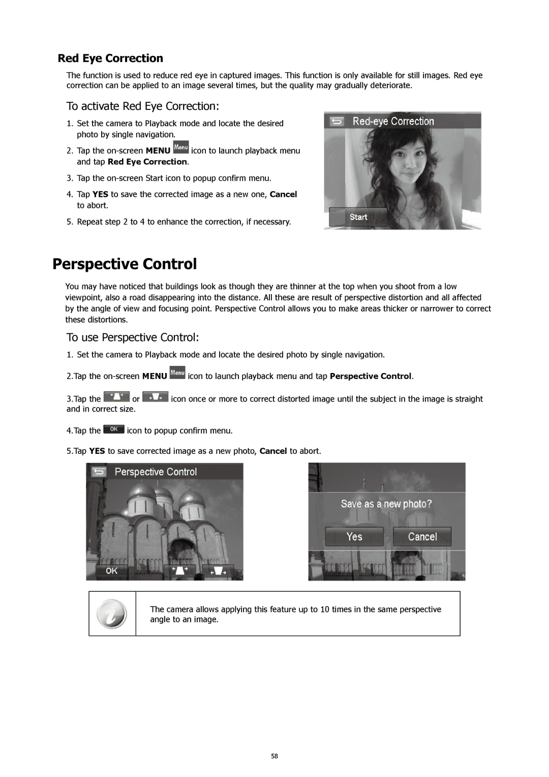 HP 460t manual To activate Red Eye Correction, To use Perspective Control 