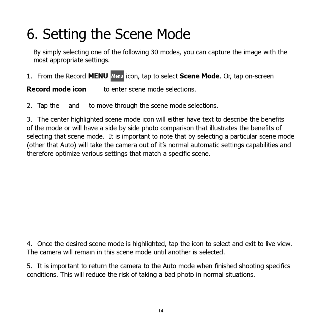 HP 460t manual Setting the Scene Mode 