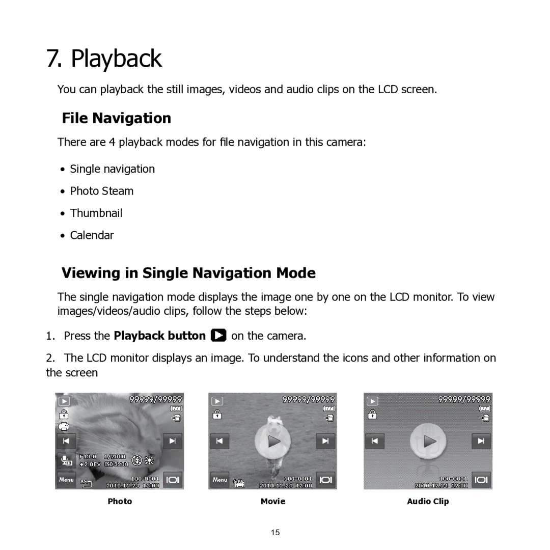 HP 460t manual Playback, File Navigation, Viewing in Single Navigation Mode 