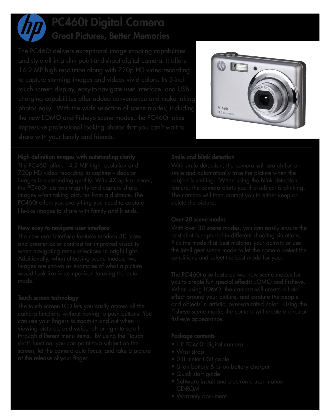 HP manual PC460t Digital Camera, Great Pictures, Better Memories 