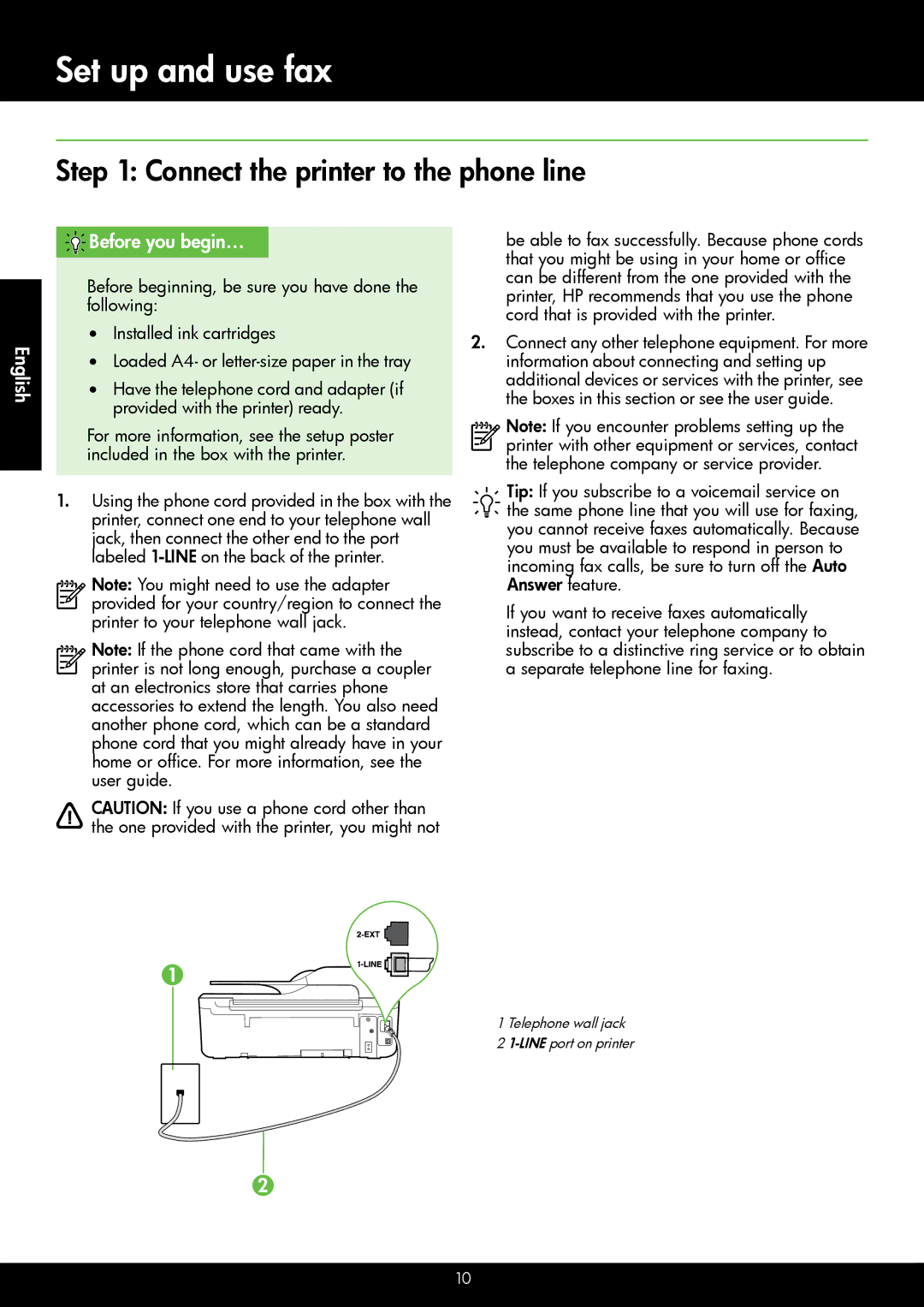 HP 4622, 4620 manual Connect the printer to the phone line, English Before you begin… 