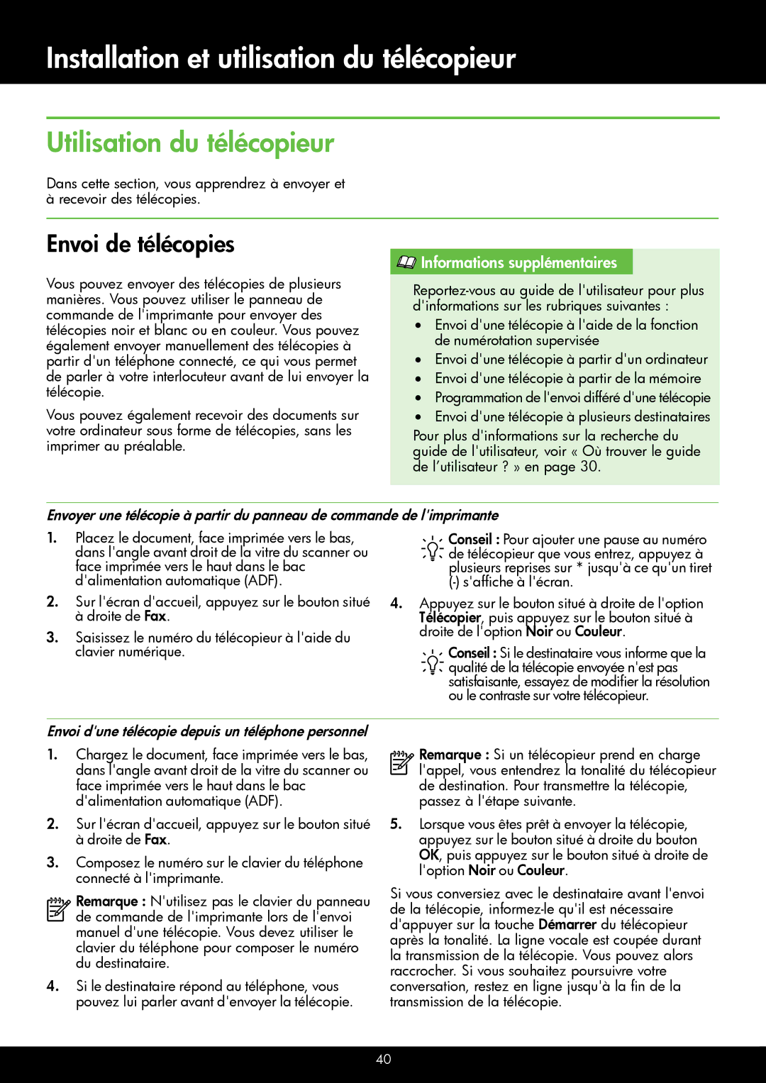 HP 4622, 4620 manual Utilisation du télécopieur, Envoi de télécopies, Envoi dune télécopie depuis un téléphone personnel 