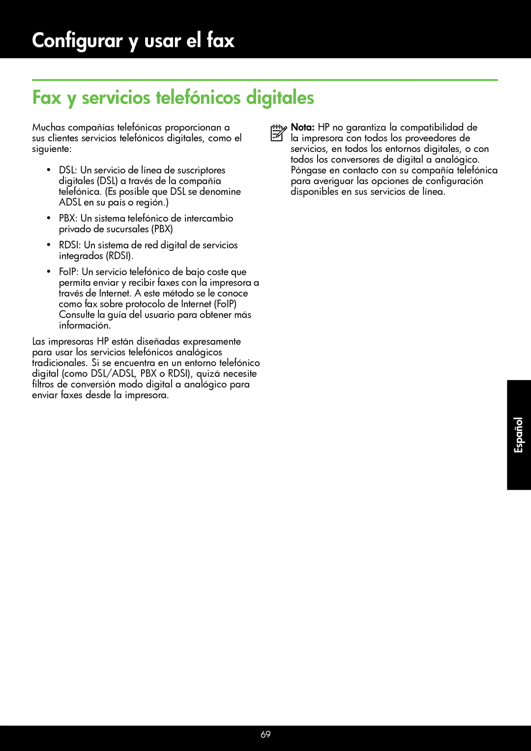 HP 4620, 4622 manual Fax y servicios telefónicos digitales 