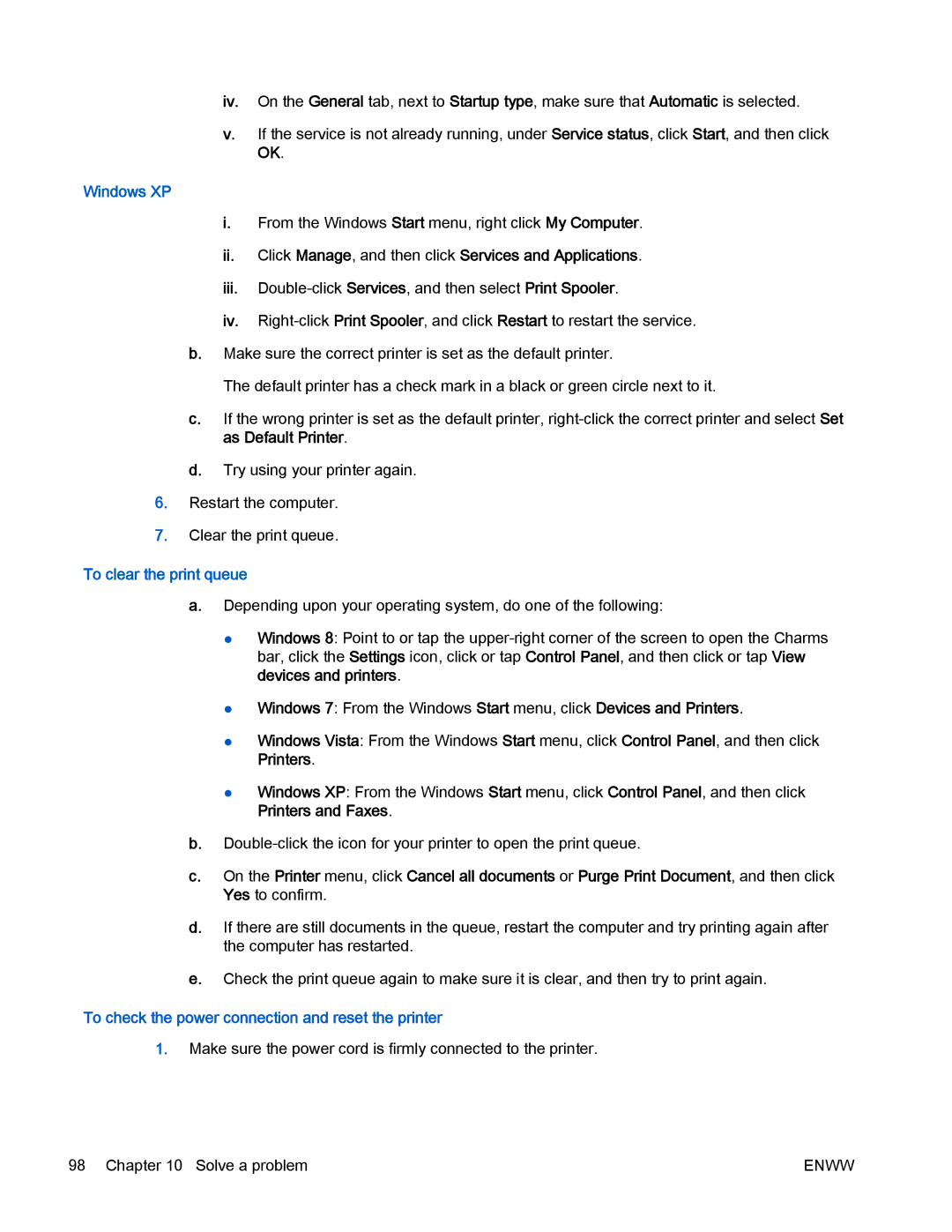 HP 4630 e manual Windows XP, To clear the print queue, To check the power connection and reset the printer 