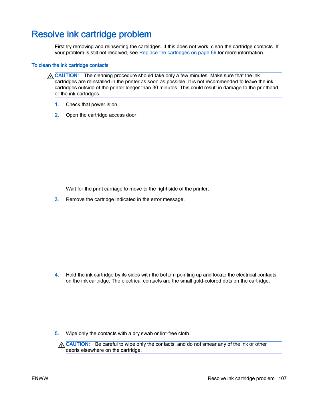 HP 4630 e manual Resolve ink cartridge problem, To clean the ink cartridge contacts 