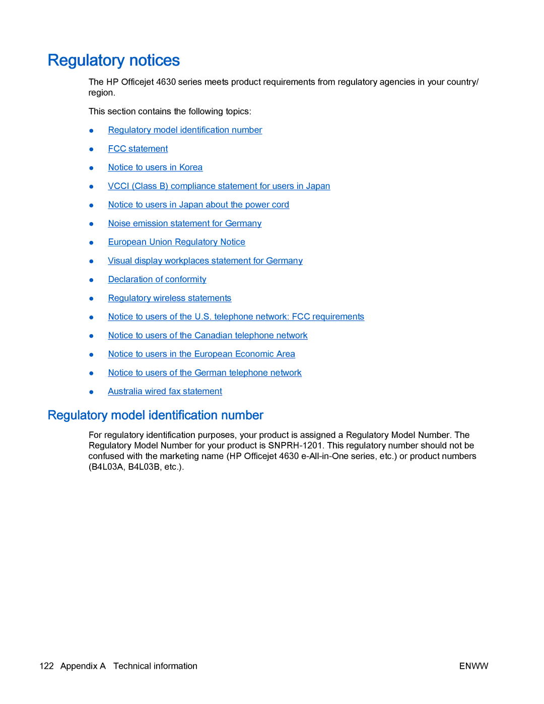 HP 4630 e manual Regulatory notices, Regulatory model identification number 