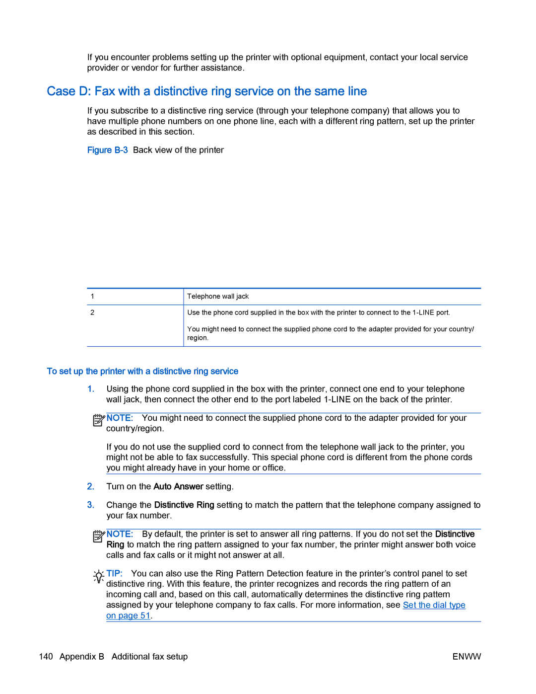 HP 4630 e manual Case D Fax with a distinctive ring service on the same line 