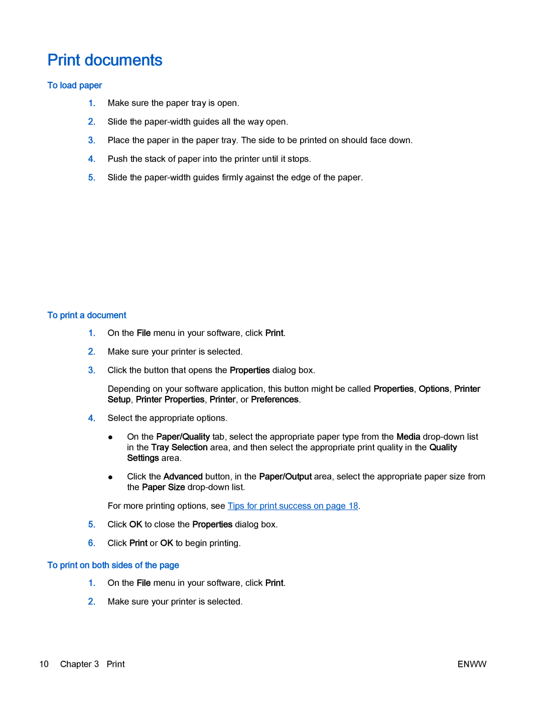 HP 4630 e manual Print documents, To load paper, To print a document, To print on both sides 