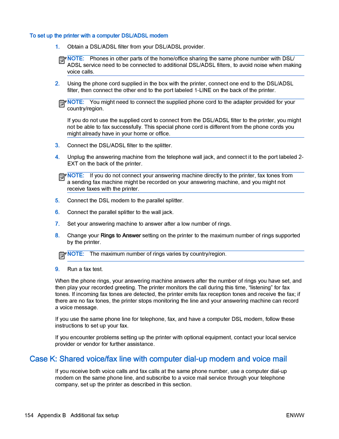 HP 4630 e manual To set up the printer with a computer DSL/ADSL modem 