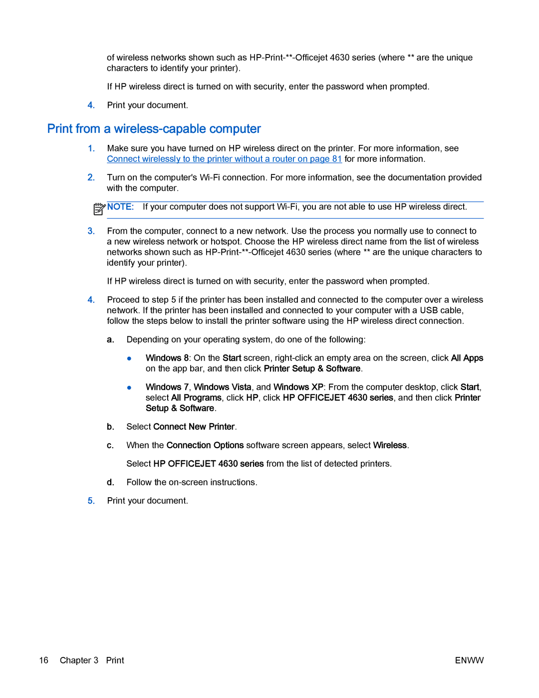 HP 4630 e manual Print from a wireless-capable computer, Select Connect New Printer 